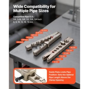 flaring tool hvac, 45° eccentric single flaring tool for 1/4" 3/4" & 6 19mm copper aluminum tubes with metric & sae clamps, tube cutter & toolbox for refrigeration air conditioner repair
