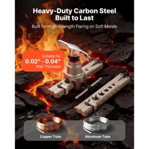 flaring tool hvac, 45° eccentric single flaring tool for 1/4" 3/4" & 6 19mm copper aluminum tubes with metric & sae clamps, tube cutter & toolbox for refrigeration air conditioner repair