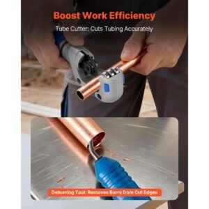 flaring tool hvac, 45° eccentric single flaring tool for 1/4" 3/4" & 6 19mm copper aluminum tubes with metric & sae clamps, tube cutter & toolbox for refrigeration air conditioner repair