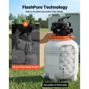 flashpure sand filter pump, 12 in for above ground pool, 0.5 hp 3000 gph, swimming pool filter system with timer, 6x faster filtration, media installed, leak resistant, ready to use out of box