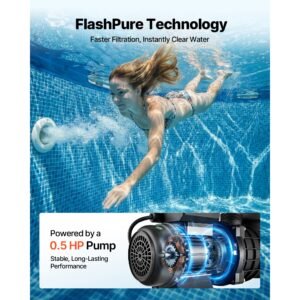 flashpure sand filter pump, 12 in for above ground pool, 0.5 hp 3000 gph, swimming pool filter system with timer, 6x faster filtration, media installed, leak resistant, ready to use out of box