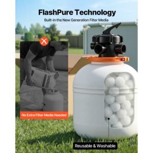 flashpure sand filter pump, 16 in for above ground pool, 1 hp 4400 gph, swimming pool filter system with timer, 6x faster filtration with media installed, leak resistant, ready to use out of box
