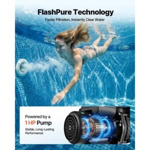flashpure sand filter pump, 16 in for above ground pool, 1 hp 4400 gph, swimming pool filter system with timer, 6x faster filtration with media installed, leak resistant, ready to use out of box
