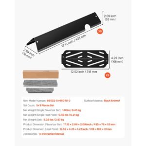 flavorizer bars and heat deflectors, 17 in grill replacement part, for weber genesis ll 310 315 335 340, e/s 325s, es/sx 325s, e/s 335, ex/sx/epx 335 grills, porcelain enameled steel, 8 pack