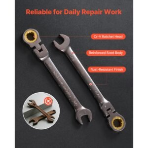 flex head ratcheting wrench set, 12 piece sae sizes, 72 teeth, cr v steel ratchet flexible combination wrench set with roll up pouch, for general household and automotive repairs, gray nickel
