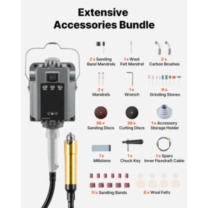 flex shaft grinder, 1200w 30000rpm electric flex shaft rotary tool, foot pedal control hanging carver grinder with 112pcs accessory kit for sanding buffing polishing cutting