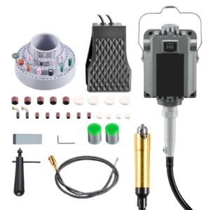 Flex Shaft Grinder, 1200W 30000RPM Electric Flex Shaft Rotary Tool, Foot-Pedal Control Hanging Carver Grinder with 112PCS Accessory Kit for Sanding Buffing Polishing Cutting