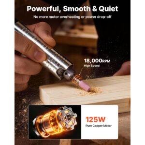 flex shaft grinder, 125w 18000rpm electric flex shaft rotary tool, foot pedal control hanging carver grinder with 112pcs accessory kit for sanding buffing polishing cutting