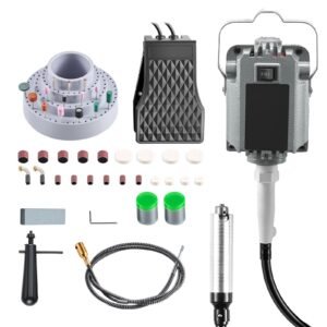 Flex Shaft Grinder, 125W 18000RPM Electric Flex Shaft Rotary Tool, Foot-Pedal Control Hanging Carver Grinder with 112PCS Accessory Kit for Sanding Buffing Polishing Cutting