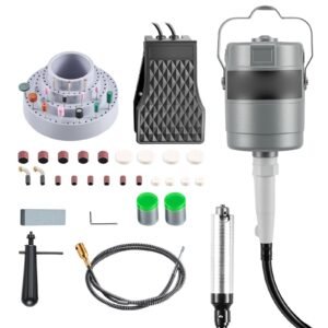 Flex Shaft Grinder, 150W 23000RPM Electric Flex Shaft Rotary Tool, Foot-Pedal Control Hanging Carver Grinder with 112PCS Accessory Kit for Sanding Buffing Polishing Cutting