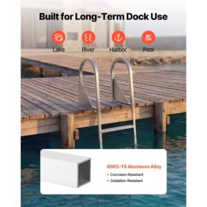 flip up dock ladder, 4 step, heavy duty aluminum alloy pontoon boat swim ladder, with non slip wide steps, 350 lbs weight capacity, pull rope assist, for lake swimming, pool, marine boarding