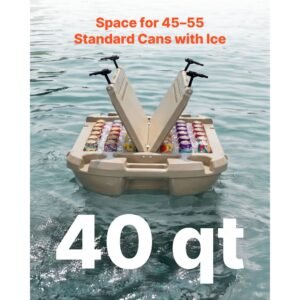 floating cooler, 40 qt floating ice chest with dry storage & tow rope, premium lldpe amphibious drink cooler for water & land, cruise smoothly stable on lake, river, pool, beach, kayak, apricot