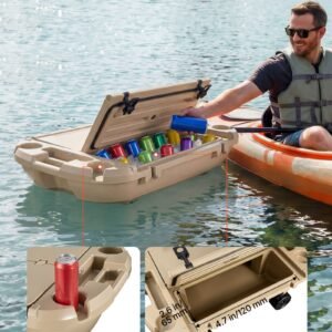 floating cooler, 40 qt floating ice chest with dry storage & tow rope, premium lldpe amphibious drink cooler for water & land, cruise smoothly stable on lake, river, pool, beach, kayak, apricot