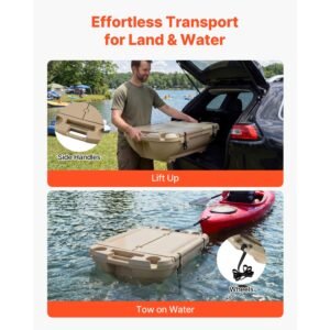 floating cooler, 40 qt floating ice chest with dry storage & tow rope, premium lldpe amphibious drink cooler for water & land, cruise smoothly stable on lake, river, pool, beach, kayak, apricot