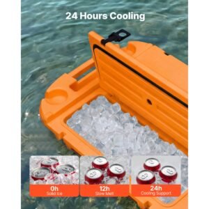 floating cooler, 40 qt floating ice chest with dry storage & tow rope, premium lldpe amphibious drink cooler for water & land, cruise smoothly stable on lake, river, pool, beach, kayak, orange