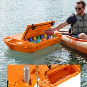 floating cooler, 40 qt floating ice chest with dry storage & tow rope, premium lldpe amphibious drink cooler for water & land, cruise smoothly stable on lake, river, pool, beach, kayak, orange
