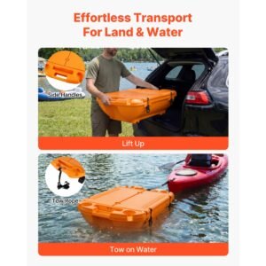 floating cooler, 40 qt floating ice chest with dry storage & tow rope, premium lldpe amphibious drink cooler for water & land, cruise smoothly stable on lake, river, pool, beach, kayak, orange