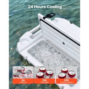 floating cooler, 40 qt floating ice chest with dry storage & tow rope, premium lldpe amphibious drink cooler for water & land, cruise smoothly stable on lake, river, pool, beach, kayak, white