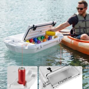 floating cooler, 40 qt floating ice chest with dry storage & tow rope, premium lldpe amphibious drink cooler for water & land, cruise smoothly stable on lake, river, pool, beach, kayak, white
