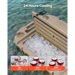 floating cooler, 40 qt floating ice chest with dry storage, wheels & tow rope, premium lldpe amphibious drink cooler for water & land, stable cruiser on lake, river, pool, beach, kayak, apricot