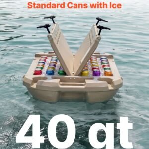 floating cooler, 40 qt floating ice chest with dry storage, wheels & tow rope, premium lldpe amphibious drink cooler for water & land, stable cruiser on lake, river, pool, beach, kayak, apricot