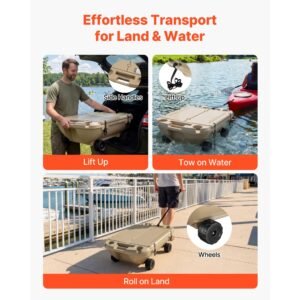 floating cooler, 40 qt floating ice chest with dry storage, wheels & tow rope, premium lldpe amphibious drink cooler for water & land, stable cruiser on lake, river, pool, beach, kayak, apricot