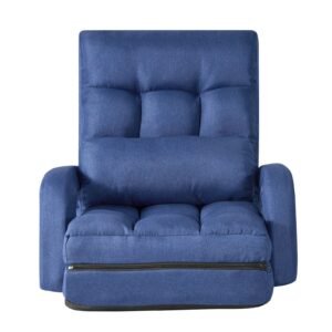 Floor Chair, 5 Adjustable Positions Folding Floor Gaming Chair with Back Support, Armrests, and Cushion, Sturdy Metal Frame with Recycled Foam and Linen Fabric, for Reading, Relaxing, Dark Blue