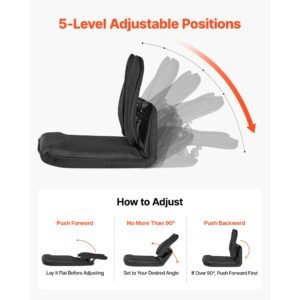 floor chair, 5 adjustable positions folding floor gaming chair with ergonomic back support, sturdy metal frame with recycled foam and linen fabric, multifunctional for reading, relaxing, black