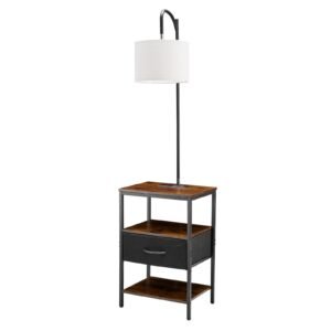 Floor Lamp with Table, 3-Tier End Table with Drawer and 3 Color Temperature Lighting, Modern Side Nightstand Bedside Desk with USB & Type C & AC Charging Port for Living Room, Bedroom, Dorm