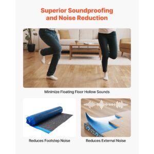 floor underlayment 100 sq. ft/roll, 3 mm thick laminate flooring padding with attached vapor barrier, heavy duty fiber + pe film, soundproofing & noise reduction, ideal for vinyl wood