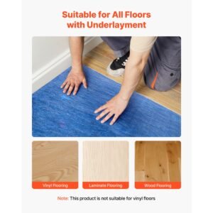 floor underlayment 100 sq. ft/roll, 3 mm thick laminate flooring padding with attached vapor barrier, heavy duty fiber + pe film, soundproofing & noise reduction, ideal for vinyl wood