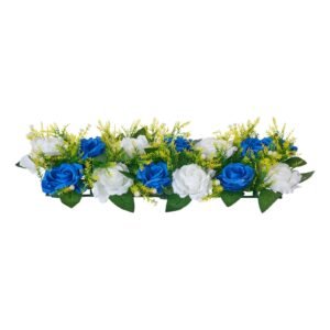 Flower Ball Arrangement Bouquet 10 PCS, 19.6 x 8.6 Inch Artificial Flower Balls Wedding Table Centerpieces, Faux Rose Arrangements for Wedding Centerpiece Home Decoration, Blue and White Roses