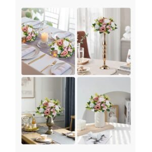 flower ball arrangement bouquet 10pcs, 9.5 inch diameter artificial flower balls wedding table centerpieces, faux rose arrangements for wedding centerpiece home decoration, pink and white roses