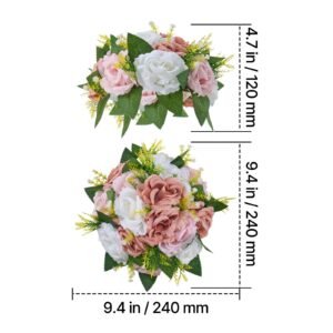 flower ball arrangement bouquet 10pcs, 9.5 inch diameter artificial flower balls wedding table centerpieces, faux rose arrangements for wedding centerpiece home decoration, pink and white roses