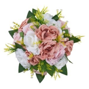 flower ball arrangement bouquet 10pcs, 9.5 inch diameter artificial flower balls wedding table centerpieces, faux rose arrangements for wedding centerpiece home decoration, pink and white roses