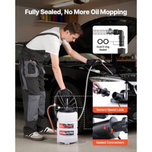 fluid extractor, 9.5 l capacity, manual vacuum oil extractor pump with 59 in long horse & three 47 in extension tubes, oil change pump with hdpe tank for cars, lawn mowers, boats, motorcycles