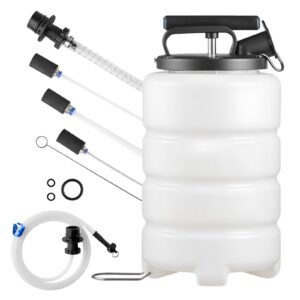 Fluid Extractor, 9.5 L Capacity, Manual Vacuum Oil Extractor Pump with 59 in Long Horse & Three 47 in Extension Tubes, Oil Change Pump with HDPE Tank for Cars, Lawn Mowers, Boats, Motorcycles