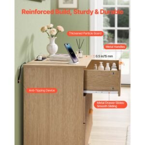 fluted nightstands with charging station, set of 2, dresser for bedroom with 3 drawers, mid century modern end table, bedside cabinet side table chest of dresser, for bedroom, living room, khaki