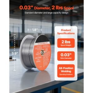 flux core mig welding wire, e308lfc o 0.03 inch 2 lbs, gasless stainless steel welding wire with low spatter for all position arc welding, self shielded for outdoor use