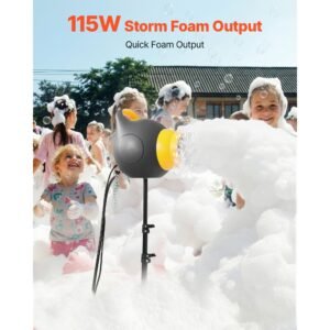 foam machine, 115 w party foam cannon, portable foam maker with a tripod stand, powerful foam party machine, for backyard, pool, outdoor events, birthdays, celebrations and party, grey & yellow