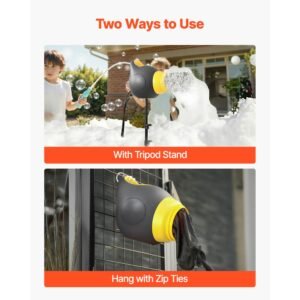 foam machine, 115 w party foam cannon, portable foam maker with a tripod stand, powerful foam party machine, for backyard, pool, outdoor events, birthdays, celebrations and party, grey & yellow