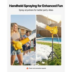 foam machine, handheld spray foam cannon party machine, bubble cannon with fan & triangular structure, dense foams maker for gatherings, backyard, celebrations & party, continuous foams output