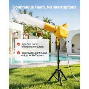 foam machine, handheld spray foam cannon party machine, bubble cannon with fan & triangular structure, dense foams maker for gatherings, backyard, celebrations & party, continuous foams output