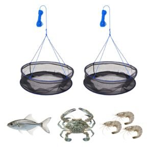 Foldable Fishing Net, Landing Fishing Pier Nets, Portable Drop Net for Pulling up Fish, Durable and Fish-friendly, with Rope and Storage Bag, for Minnows, Crawfish, Shrimp, Crab