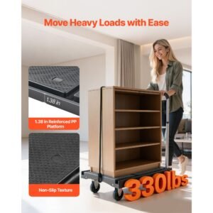 foldable push cart dolly, 330 lbs capacity, folding platform truck with swivel wheels, moving platform hand truck flatbed cart, adjustable push handle, for easy storage, 26.8 x 19.5 x 4.5 in