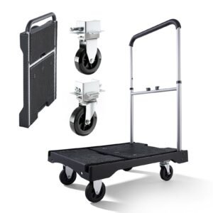 Foldable Push Cart Dolly, 330 lbs Capacity, Folding Platform Truck with Swivel Wheels, Moving Platform Hand Truck Flatbed Cart, Adjustable Push Handle, for Easy Storage, 26.8 x 19.5 x 4.5 in