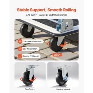 foldable push cart dolly, 330 lbs load capacity, folding platform truck with swivel wheels, moving platform hand truck flatbed cart, space saving push handle, for easy storage, 29x18.9x32.5in