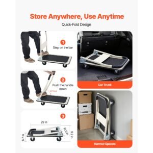 foldable push cart dolly, 330 lbs load capacity, folding platform truck with swivel wheels, moving platform hand truck flatbed cart, space saving push handle, for easy storage, 29x18.9x32.5in