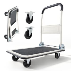 Foldable Push Cart Dolly, 330 lbs Load Capacity, Folding Platform Truck with Swivel Wheels, Moving Platform Hand Truck Flatbed Cart, Space Saving Push Handle, for Easy Storage, 29x18.9x32.5in