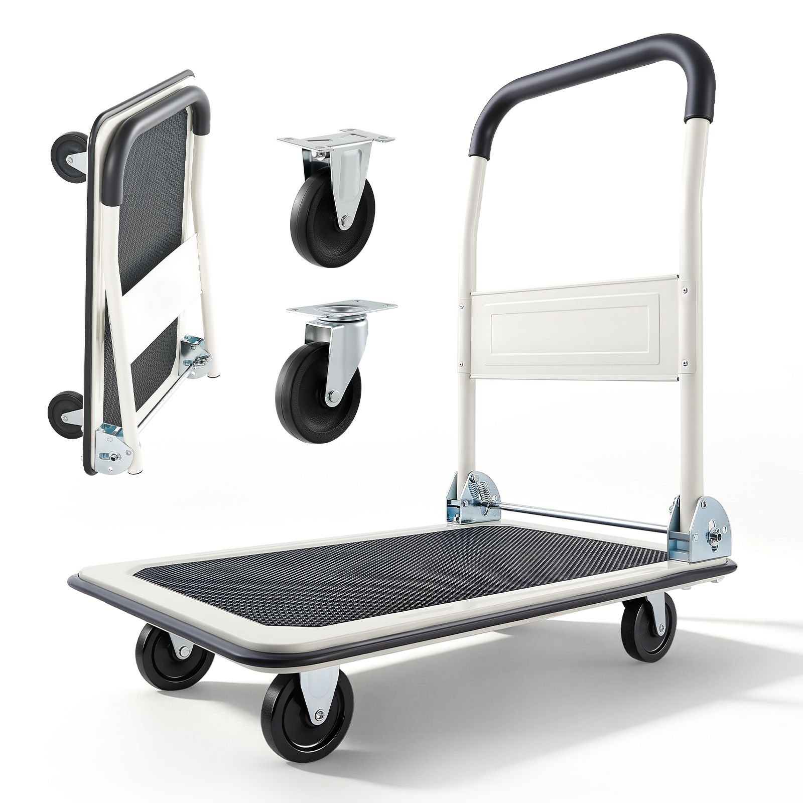 foldable push cart dolly, 330 lbs load capacity, folding platform truck with swivel wheels, moving platform hand truck flatbed cart, space saving push handle, for easy storage, 29x18.9x32.5in